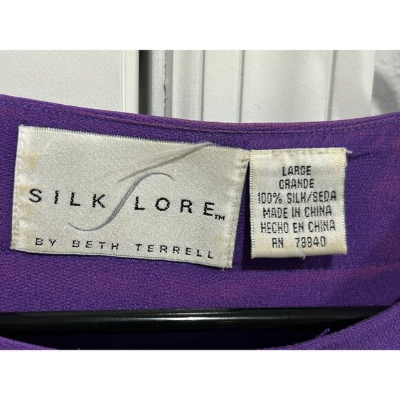 Silk Lore By Beth Terrell Long Sleeve Silk Tunic Top Purple Sz Large Popover - Picture 5 of 10
